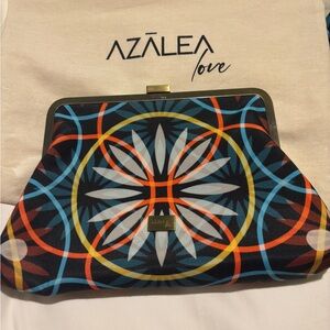 Multicolor Geometric Frame Clutch - Navy with Orange & Blue